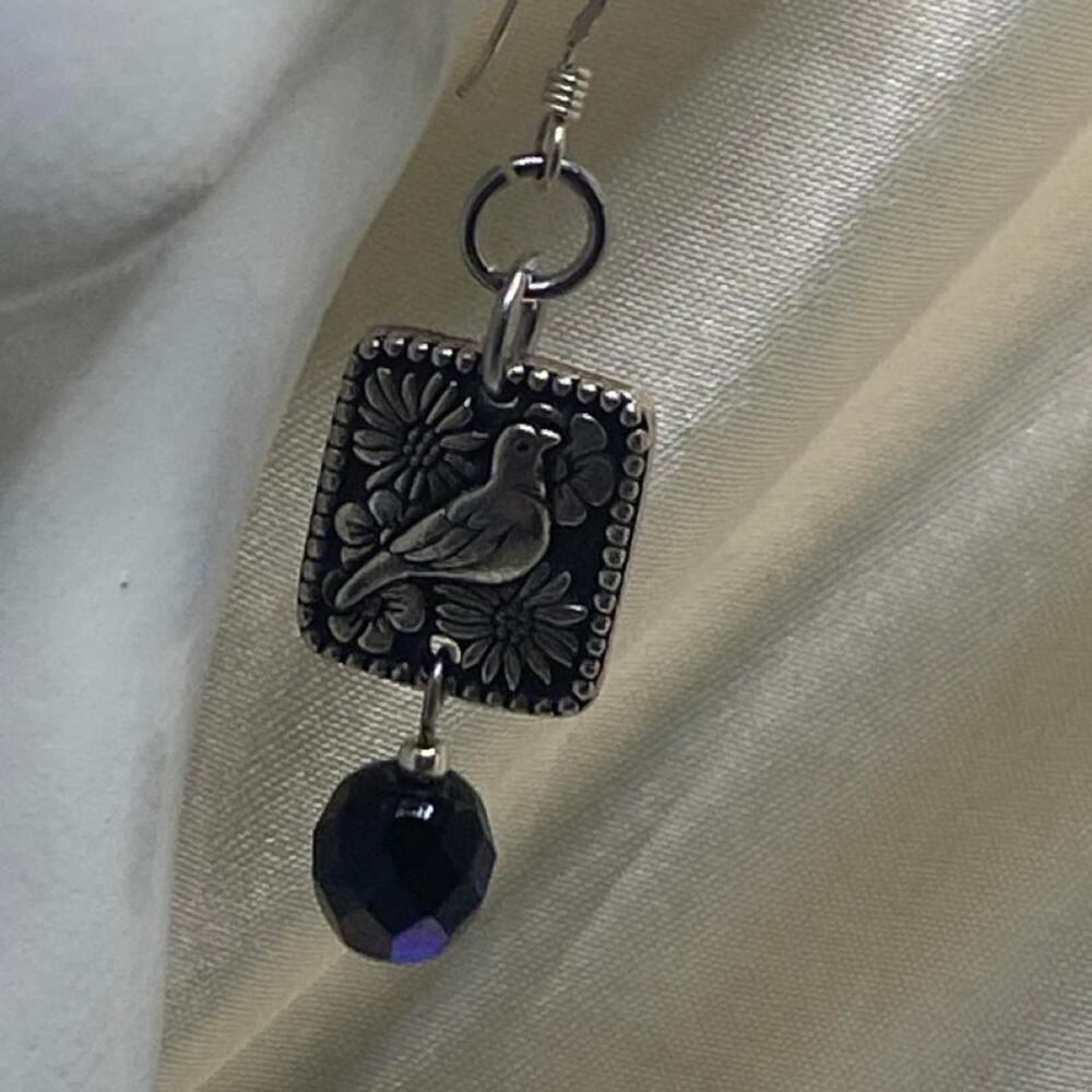 Vintage "Yellow Bird "Flower Dangle Earring Iridescent Crystal Beads Nickel free